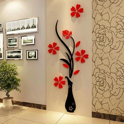 Acrylic 3D Vase plum wall stickers living room bedroom TV