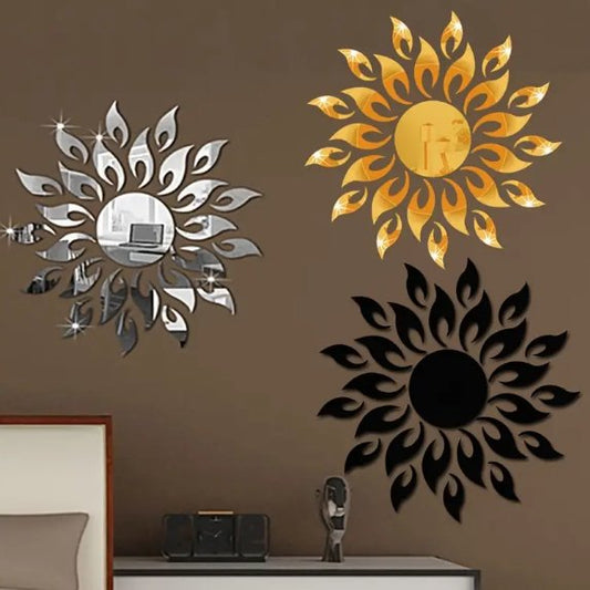 Sun Flame 3D Acrylic Mirror Wall Decoration for Home
